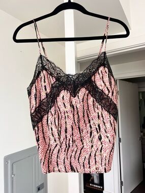 NWT Victoria's Secret Black, Pink & Lace Leopard Print Camisole- Small